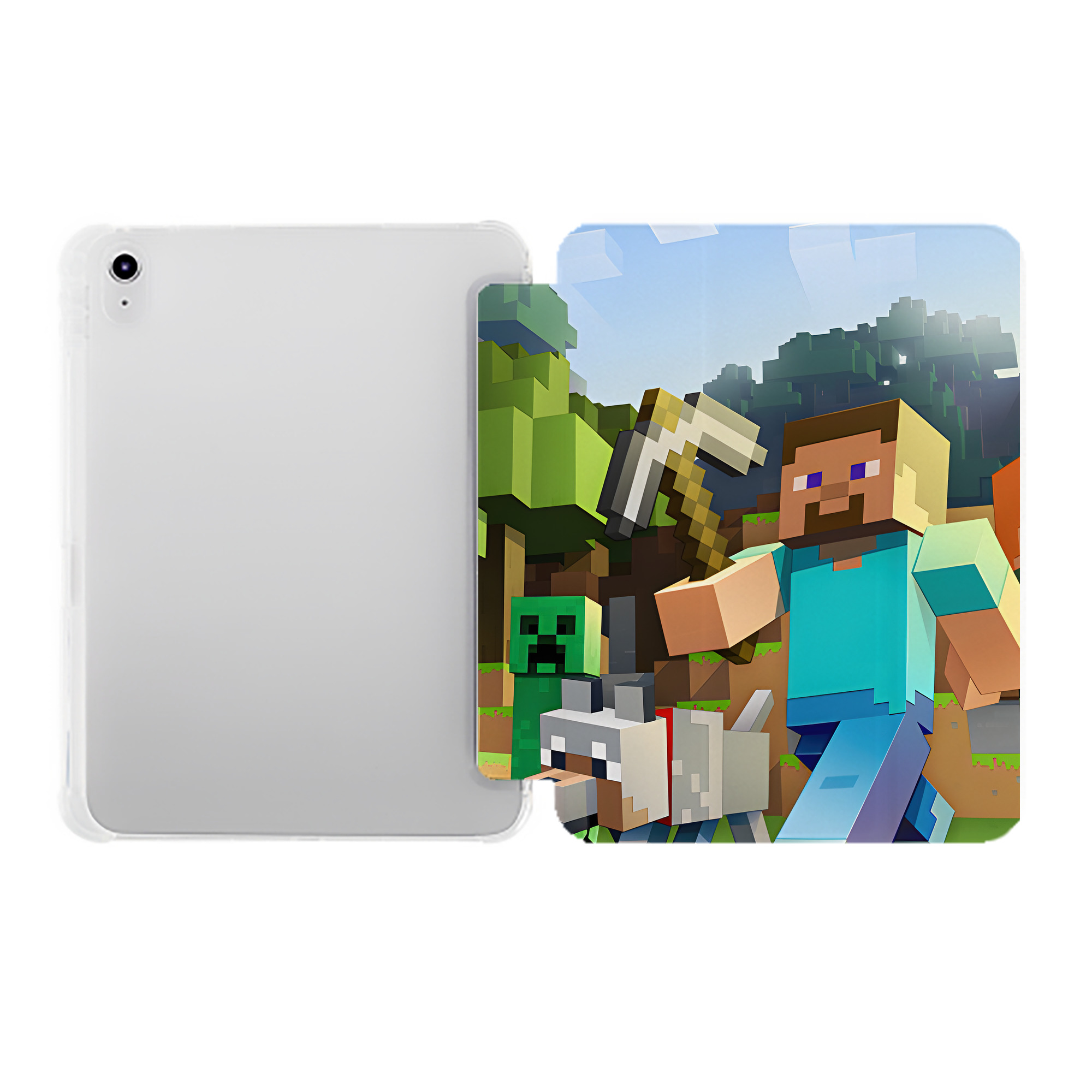 （画像用） マインクラフト ブロックの世界 Minecraft MC Block world IPad ケース ペン収納付き 三つ折りスタンド PUレザー×シリコン 対応機種9.5/10.5/10.9インチ